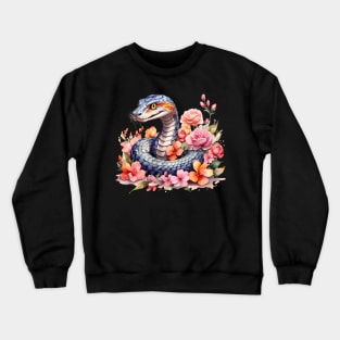 A snake decorated with beautiful watercolor flowers Crewneck Sweatshirt